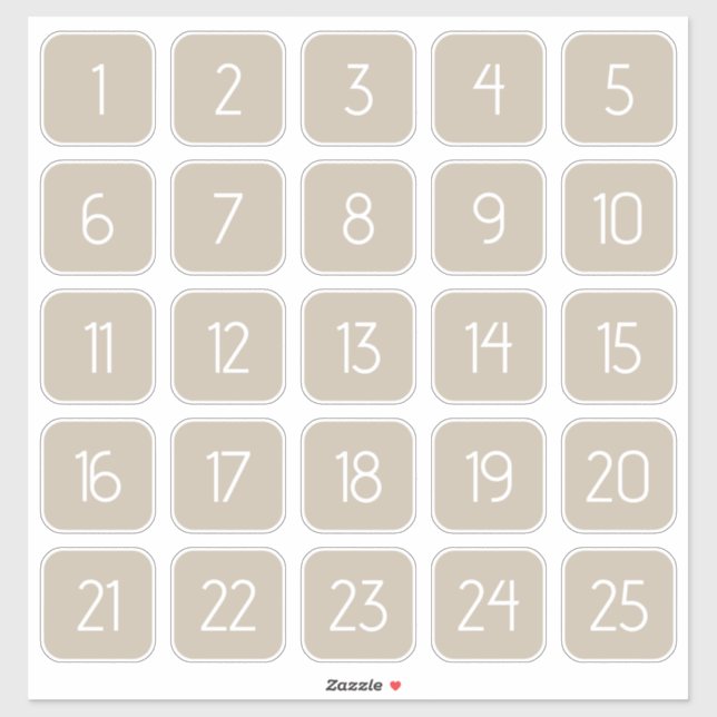 Warm Beige Customizable Square Number Stickers  Aufkleber (Blatt)