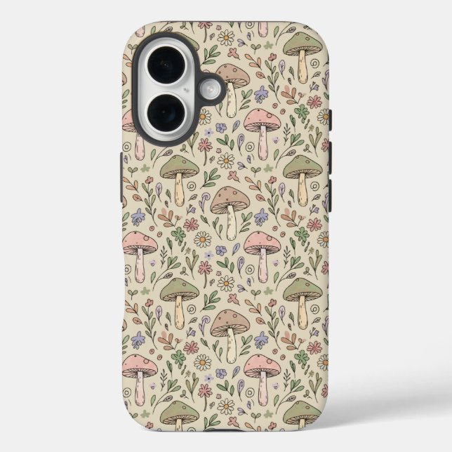 Warm Beige Fungi Seamless Pattern Neutral Boho Case-Mate iPhone Hülle (Rückseite)