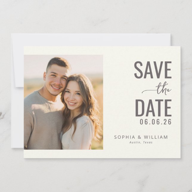 Warm Beige Minimalist Photo Save The Date (Vorderseite)