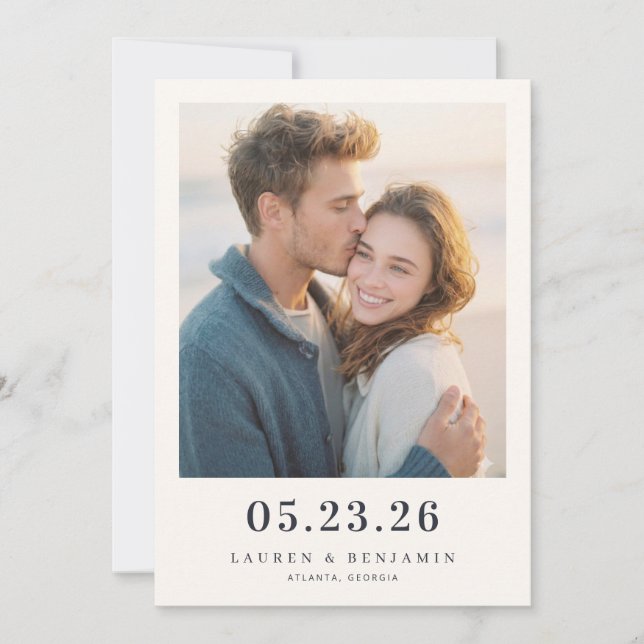 Warm Beige Minimalist Photo Save The Date (Vorderseite)
