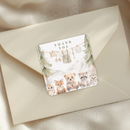 Warm Beige Neutral Forest Baby Shower Thank You Quadratischer Aufkleber