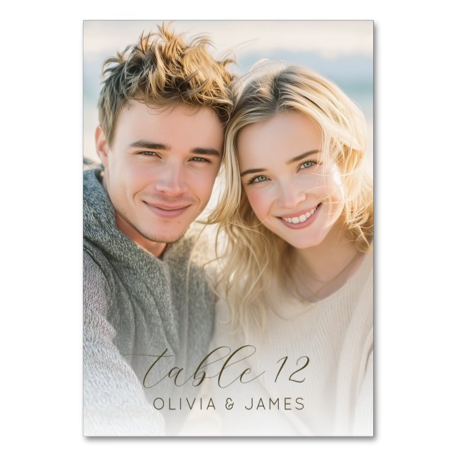 Warm Beige Romantic Photo Tischnummer (Rückseite)