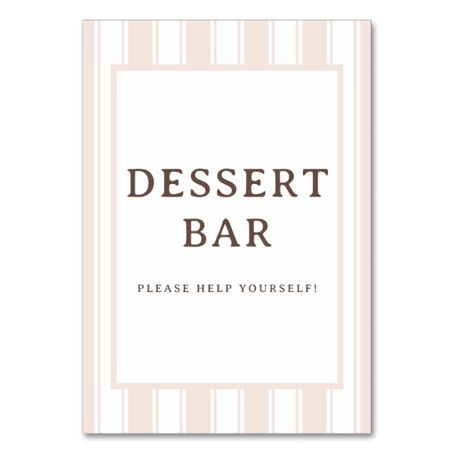Warm Beige Serif Dessert Bar Schild Tischnummer (Vorderseite)