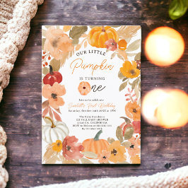 Warm Boho Fall Little Pumpkin Erste Geburtstagspar Einladung
