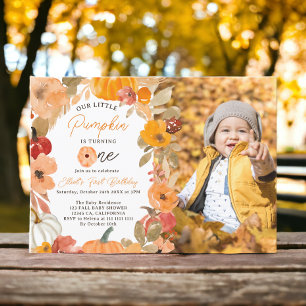 Warm Boho Fall Little Pumpkin Erstes Geburtstags-F Einladung