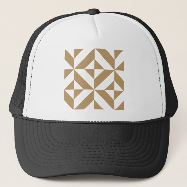 Warm Brown Geometric Deko Cube Pattern Truckerkappe (Vorderseite)