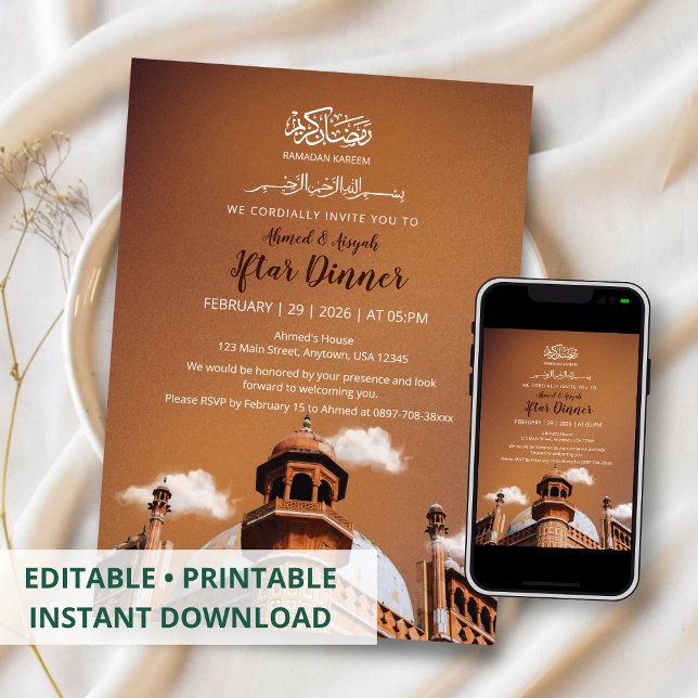 Warm Brown Mosque Ramadan Iftar Invitation Einladung (Von Creator hochgeladen)