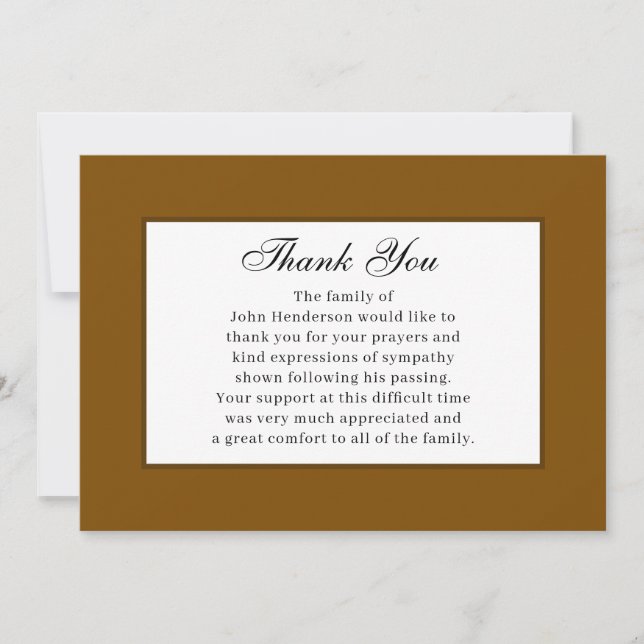 Warm Brown Simple Funeral Thank You Card Einladung (Vorderseite)