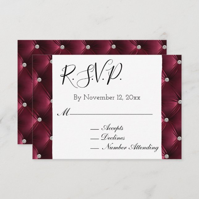 Warm Chic Deep Burgundy Red Velvet Wedding RSVP Begleitkarte (Vorne/Hinten)