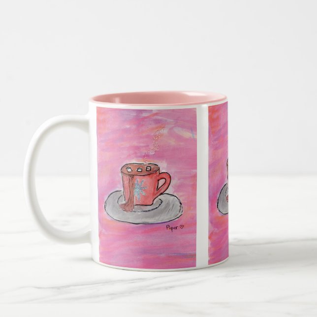 Warm CHOColat Wish - Kinder Kunst für CHOC Zweifarbige Tasse (Links)