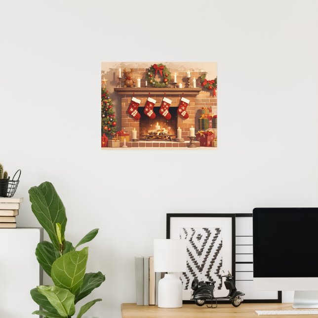 Warm Christmas Fireplace Scene Poster (Heimbüro)