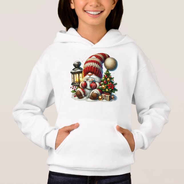 Warm Christmas Gnome Kids Hoodie (Vorderseite)