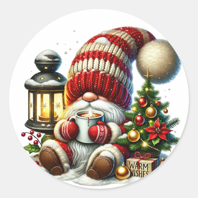 Warm Christmas Gnome Round Sticker (Vorderseite)