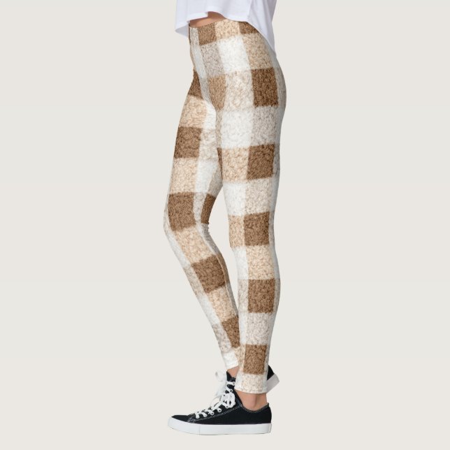 Warm Cocoa Cream Brown Plaid Stripes Leggings (Links)