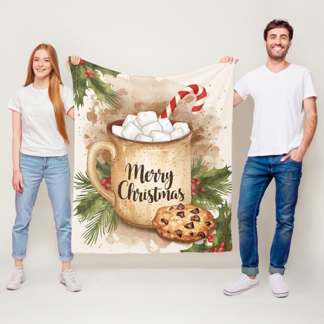 Warm cocoa merry Christmas holly cozy festive Fleecedecke (Beispiel)