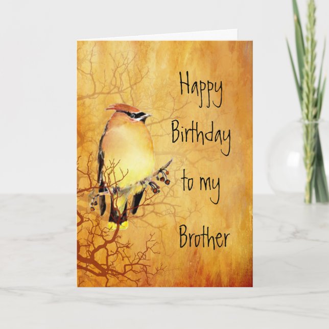 Warm Copper Cedar Waxwing Bird Brother Birthday Karte (Vorderseite)
