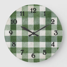 Warm Country Green Cream Plaid Stripes Große Wanduhr