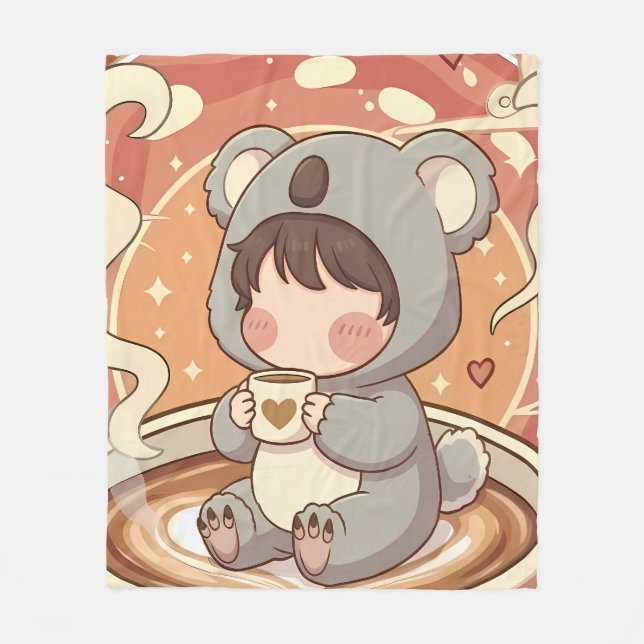 Warm & Cozy Chibi Koala Adventure Fleece Blanket (Vorderseite)