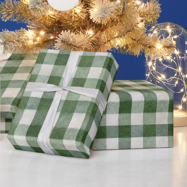 Warm Cream Green Plaid Stripes Christmas   Geschenkpapier (Feiertage)