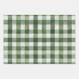 Warm Cream Green Plaid Stripes Christmas Geschenkpapier Set