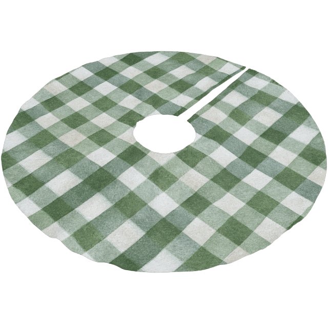 Warm Cream Green Plaid Stripes Christmas   Polyester Weihnachtsbaumdecke (Schrägansicht)
