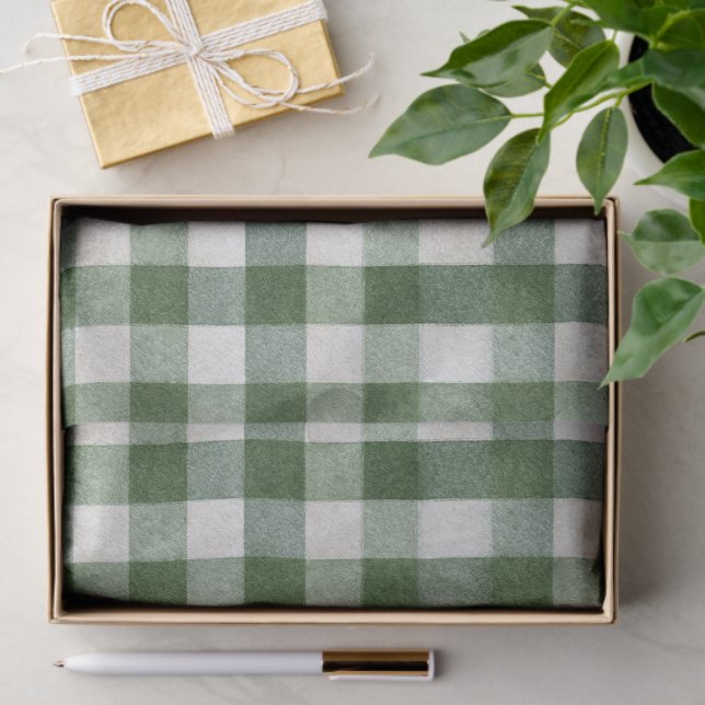 Warm Cream Green Plaid Stripes Christmas Seidenpapier (Geschenk)