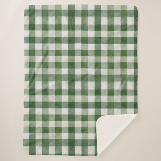 Warm Cream Green Plaid Stripes Christmas Sherpadecke (Vorderseite)