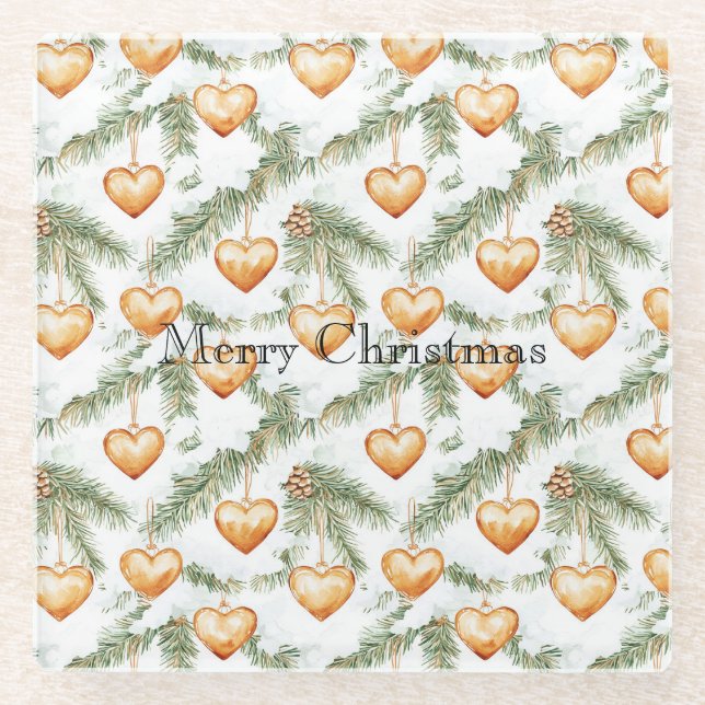 Warm Creamy Caramel Hearts Christmas Tree Branches Glasuntersetzer (Vorderseite)