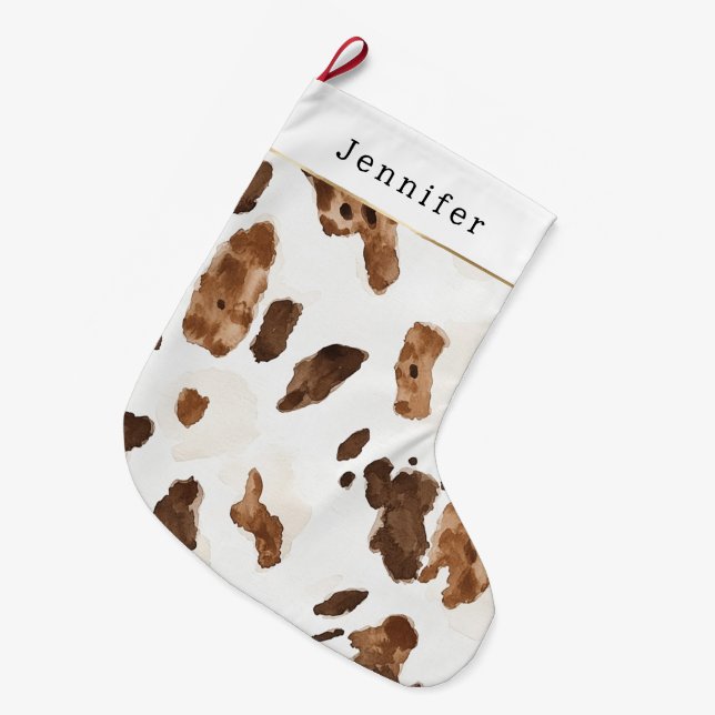 Warm Creamy White & Chocolate Candy Christmas Großer Weihnachtsstrumpf (Vorderansicht (hängend))