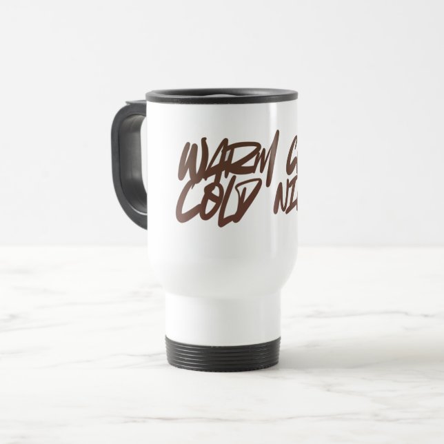 Warm Cup, Cold Night — Single Girl Winter Mug Reisebecher (Vorderseite Links)