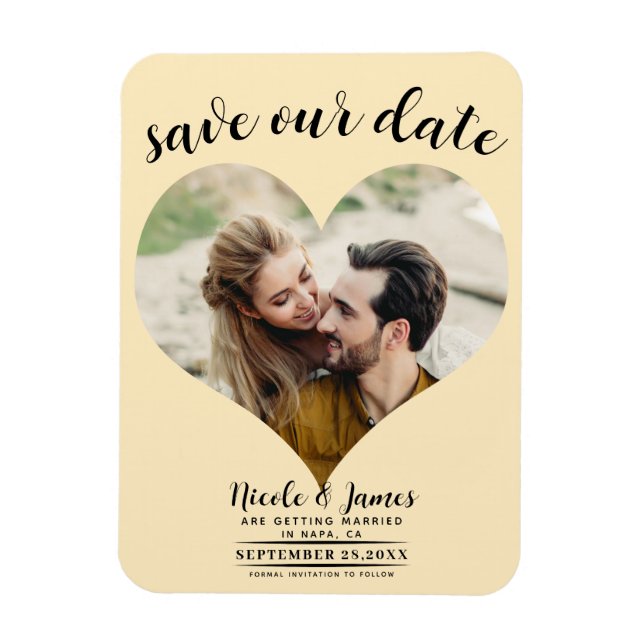 Warm Custard Heart Foto Wedding Save the Date Magnet (Vertikal)