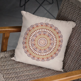 Warm Earth Tones Lotus Henna Mandala Kissen