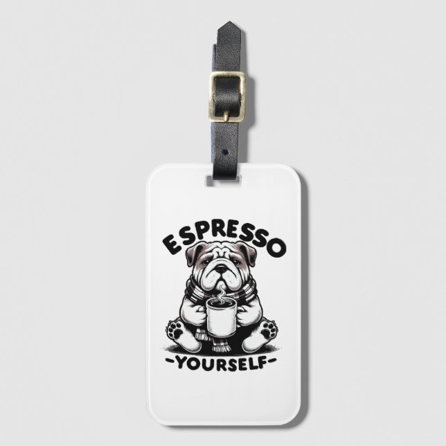 Warm Espresso Bulldog Gepäckanhänger (Vorderseite Vertikal)