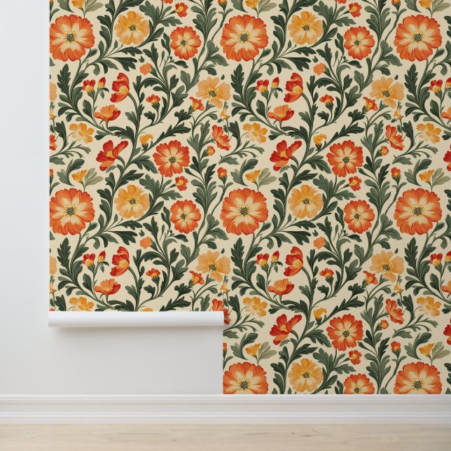 Warm farbige Verzierte Florals Tapete (Anwendung)
