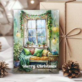 Warm festive scene card vintage holiday watercolor feiertagskarte