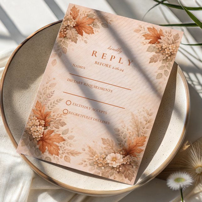 Warm Floral Fall Wedding RSVP Karte (Von Creator hochgeladen)
