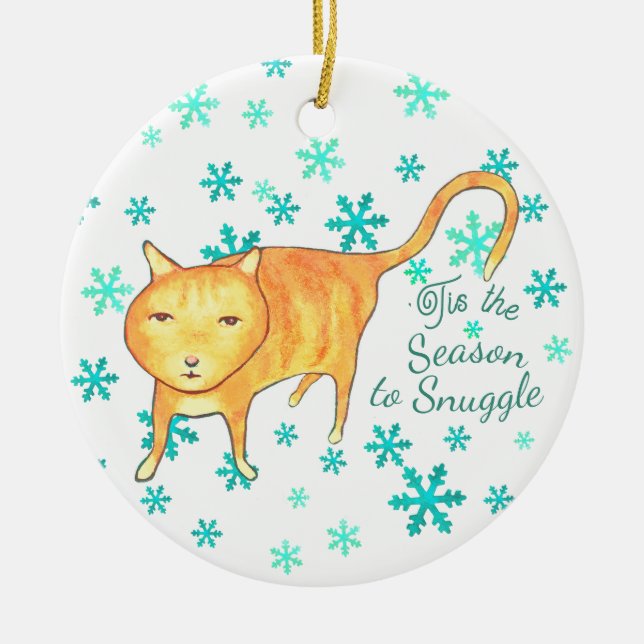 Warm Fuzzies & Winter Flurries Christmas Cat Keramik Ornament (Vorne)