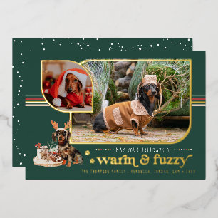 Warm & Fuzzy Weihnachtspostkarte mit Haustier Folien Feiertagskarte