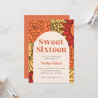 Warm gefärbt Grosser Blumenbogen süß 16 Einladung