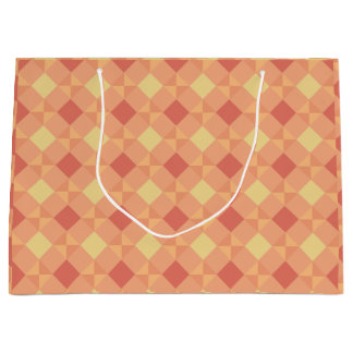 Warm Geometric Diamond Pattern in Peach & Terracot Große Geschenktüte