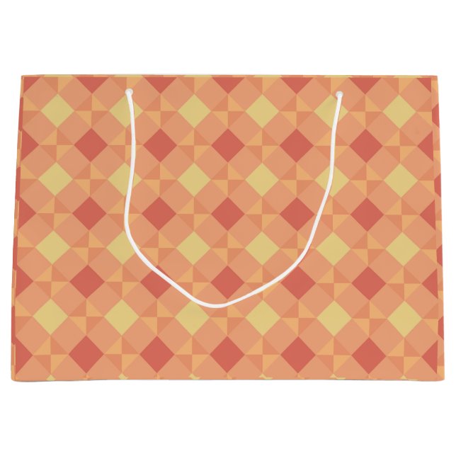 Warm Geometric Diamond Pattern in Peach & Terracot Große Geschenktüte (Vorderseite)