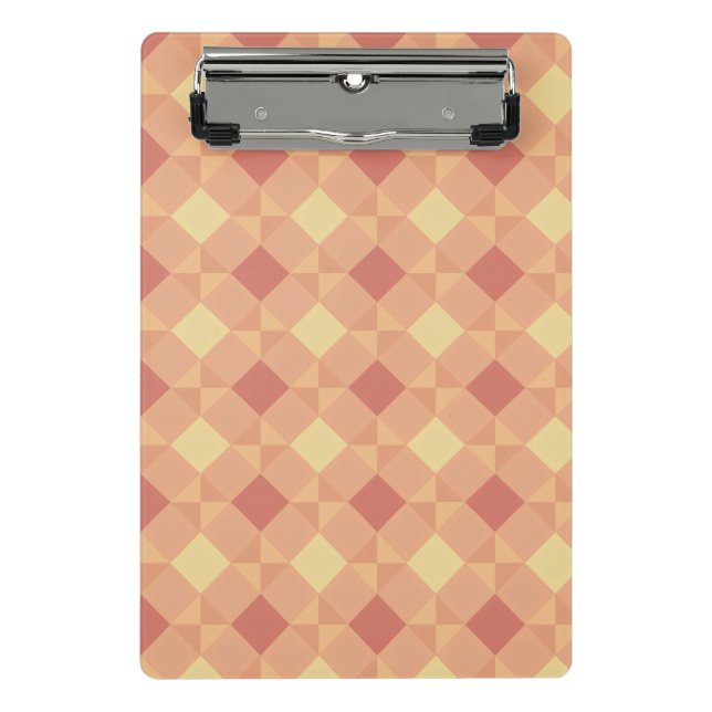 Warm Geometric Diamond Pattern in Peach & Terracot Mini Klemmbrett (Vorderseite)
