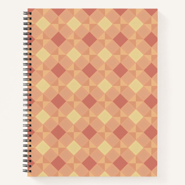 Warm Geometric Diamond Pattern in Peach & Terracot Notizbuch (Vorderseite)