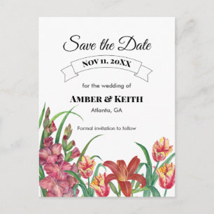 Warm Gladioli Tulip Lily Wedding Save the Date Ankündigungspostkarte