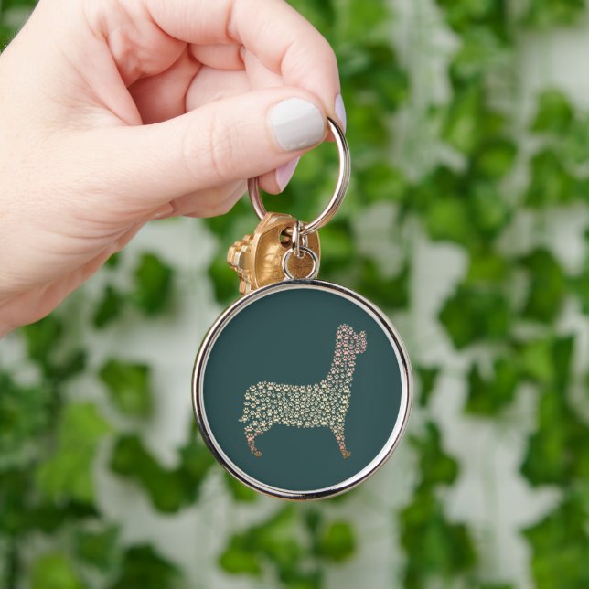 Warm Gold Gradient Paw Print Dog Silhouette Fabric Schlüsselanhänger (Hand)