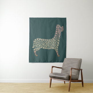 Warm Gold Gradient Paw Print Dog Silhouette Fabric Wandteppich
