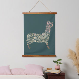 Warm Gold Gradient Paw Print Dog Silhouette Fabric Wandteppich Mit Holzrahmen