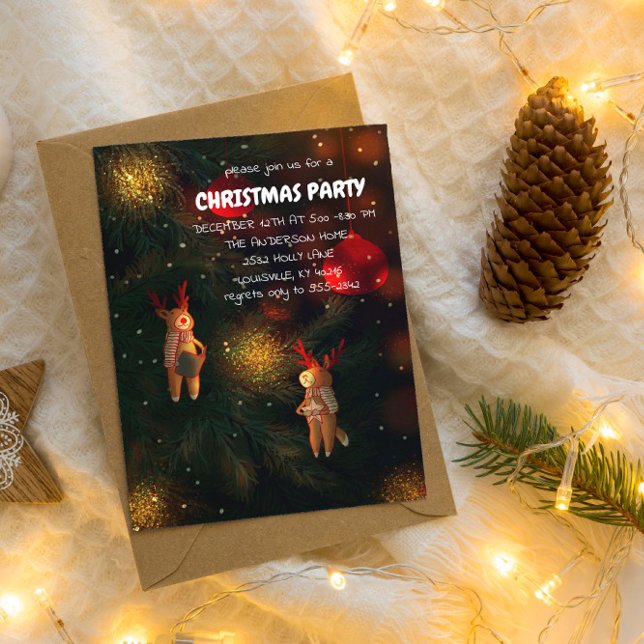 Warm Hand-Painted Reindeer Ornament Christmas  Einladung (Von Creator hochgeladen)