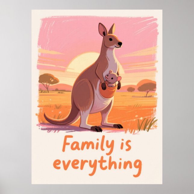 Warm Kangaroo Family Sunset Art Poster (Vorne)