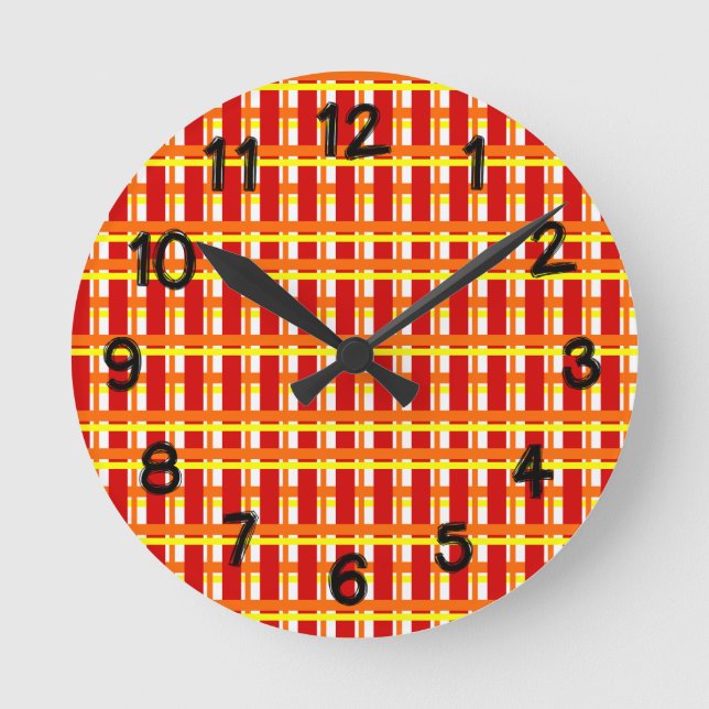 Warm Kariert Runde Wanduhr (Vorderseite)